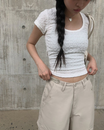 Pomme U Neck Back Slit Strap Short Sleeve Tee